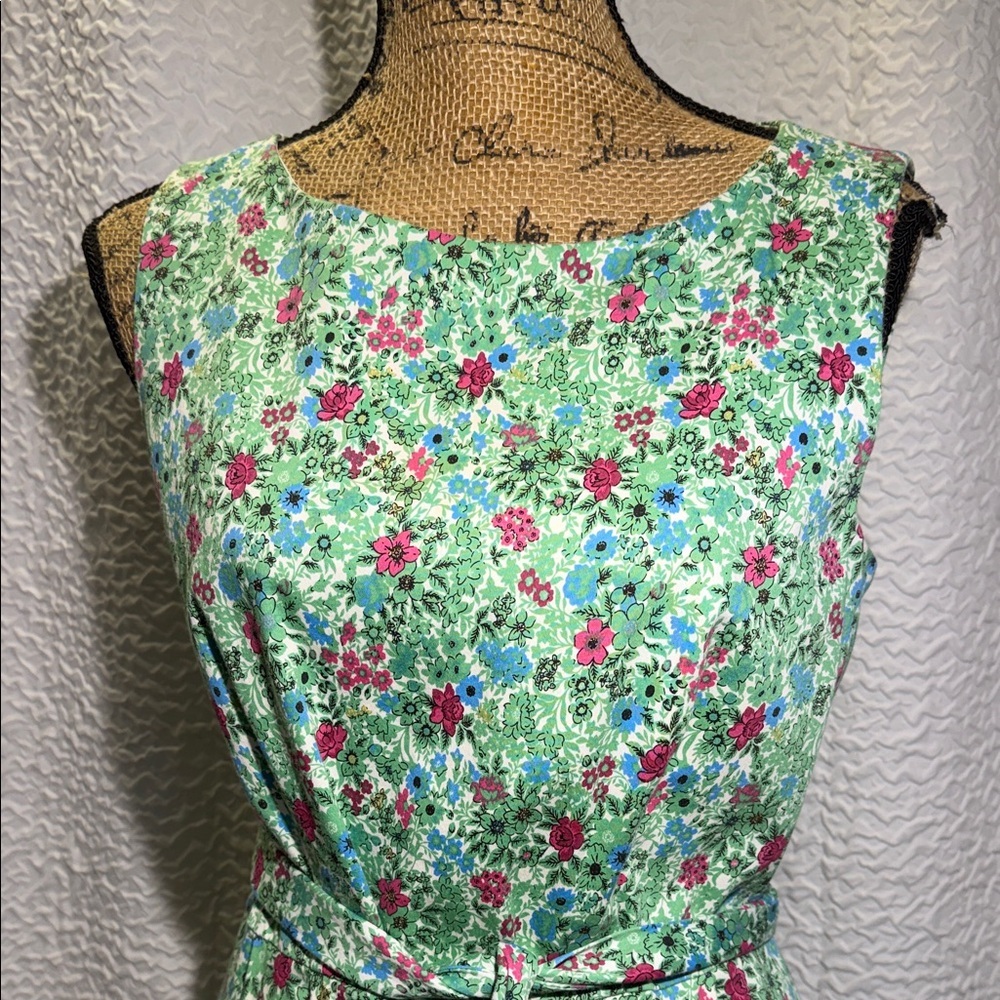 Anne Klein Green Floral Fit & Flare Midi Dress with Pink & Blue Accents - Picture 2 of 10
